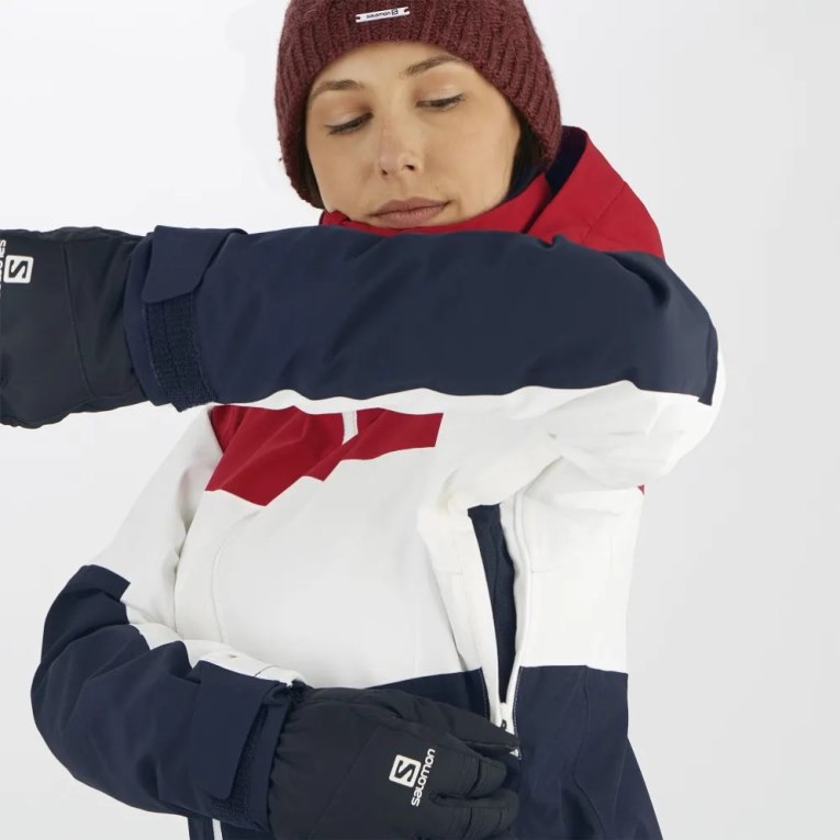 Red / White / Navy Salomon Slalom Insulated Hoodie Women's Ski Jackets | IE RS8563